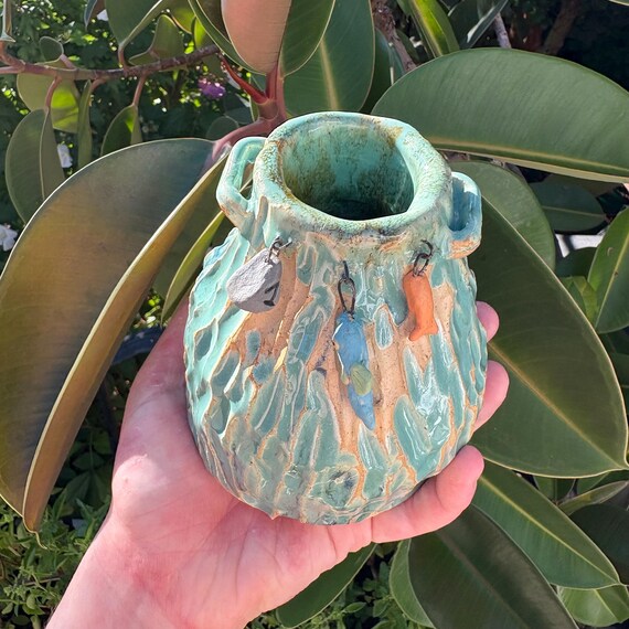 ceramic miniature fishing box Handmade Ceramic Fishing Vase: Fisherman's Bait Box