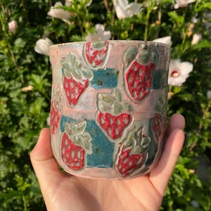 Strawberry vase | Handmade strawberry vase | Strawberry pattern vase | Strawberry pattern ceramic | Strawberry pottery | Strawberry ceramics