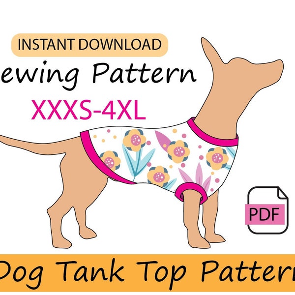 Patrón digital pdf de camiseta para perro o mascota, tallas XXS-2XL patron de costura con instrucciones en español e ingles