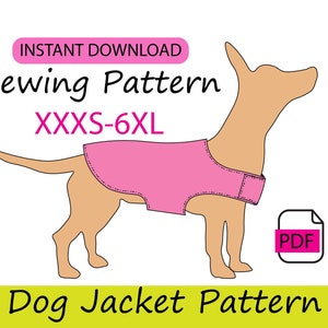 Patrón digital pdf de chaqueta para perro o mascota, tallas XXS-2XL patron de costura con instrucciones en español e ingles