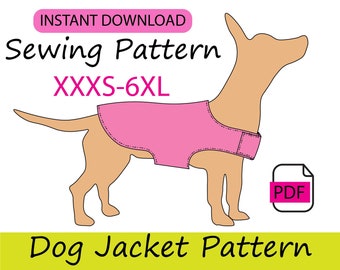 Patrón digital pdf de chaqueta para perro o mascota, tallas XXS-2XL patron de costura con instrucciones en español e ingles