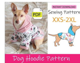 Patrón digital pdf de sudadera para perro o mascota, tallas XXS-2XL patron de costura con instrucciones en español e ingles