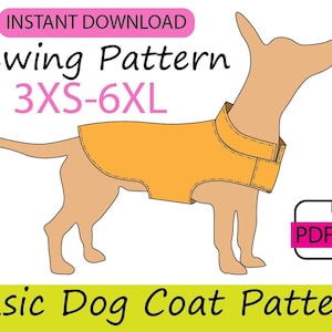 Patron digital pdf de abrigo para perro o mascota, tallas XXS-2XL patron de costura con instrucciones en español en ingles