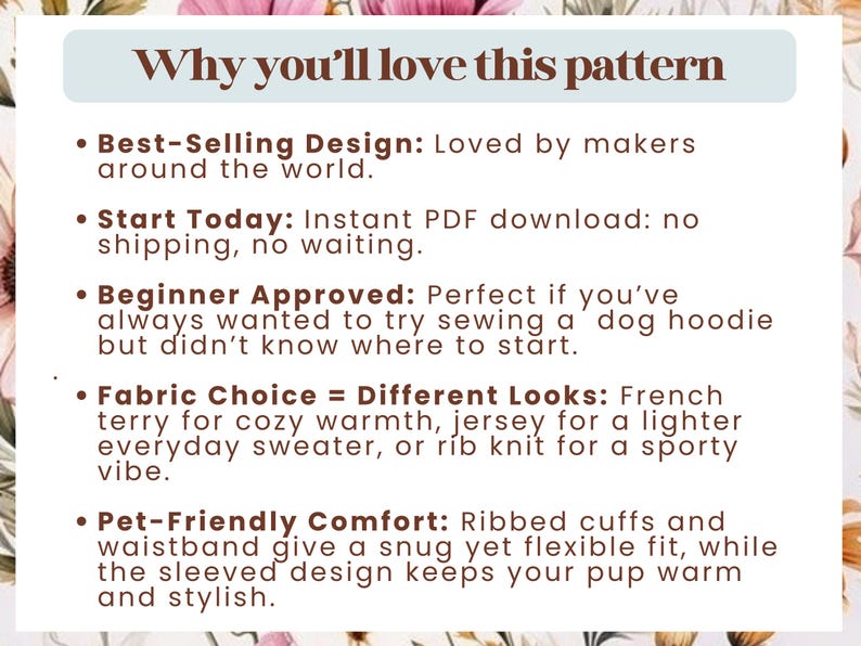 Dog Hoodie Sewing Pattern: DIY Pet Clothing (PDF Pattern, 2XS-2XL Sizes) image 2
