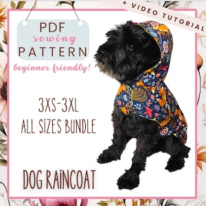 Dog Raincoat Sewing pattern PDF | Easy Hooded Coat Clothes Pattern for Small and Large Dogs | DIY Winter Dog Apparel