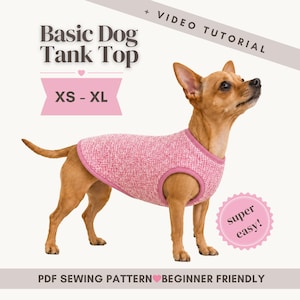Mönster för hundlinne: Nybörjarvänlig PDF (XS-XL) Ärmlös hundtröja