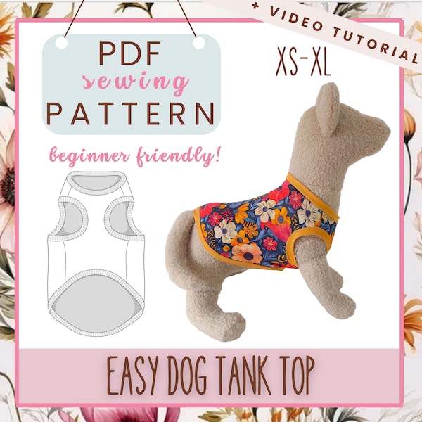Naaipatroon hondentanktop: beginnersvriendelijk pdf (xs-xl) mouwloos hondenshirt