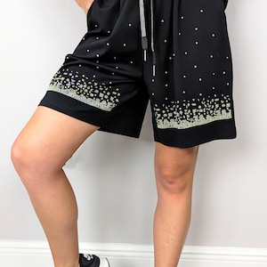 Rhinestone Shorts, Embellished Shorts Dazzling Shorts Women Shorts with pockets, Black Shorts, Mid length shorts, Casual Shorts Bling Shorts