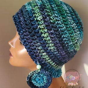 Crochet Multicolor Beanie with Matching Earrings