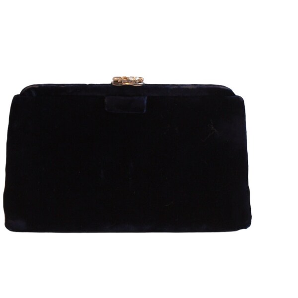 Vintage Velvet Clutch Handbag with Rhinestone Clasp