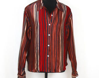 Bluzka Vintage Austin Reed w paski z jedwabiu 100% zapinana na guziki, rozmiar 12P