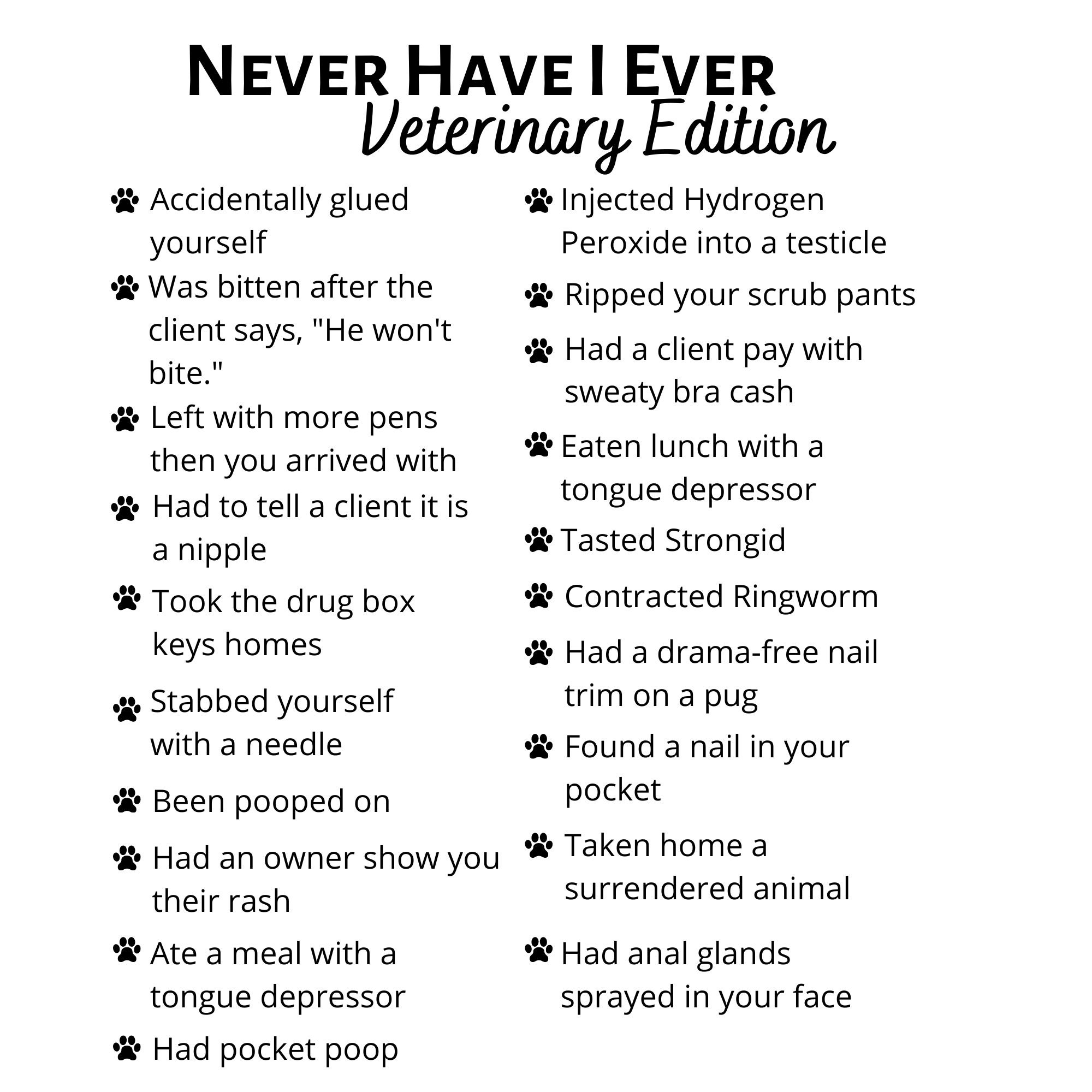 Never Have I Ever Veterinary Edition Etsy