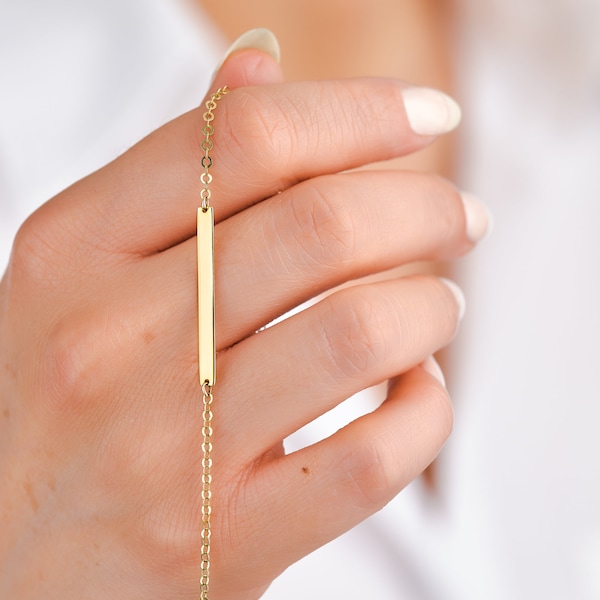 14k Gold Bar Bracelet | Personalized Bracelet | Bar Jewelry | Letter Bar Bracelet | Personalized Horizontal Bar | Name Bracelet | Wristlet