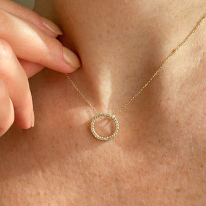 14K Gold Karma Pendant, Circle Pendant Necklace | Round Cut Diamond | Open Circle Necklace | Circle Pendant  | Diamond Pendant Necklace