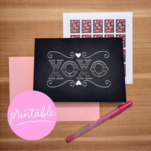 XOXO Tarjeta imprimible del día de San Valentín 5x7 / tarjeta de felicitación imprimible / tarjeta de aniversario / tarjeta con letras a mano / tarjeta en blanco / tarjeta de arte de tiza