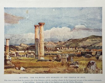 Greece Olympia Temple of Zeus Vintage Print Watercolour Painting Greek Landscape Picture