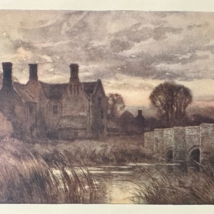 Dorset Wessex Wool Manor House Vintage Print Watercolour Painting Art Antique Artwork English Rural Country Town Landscape Picture