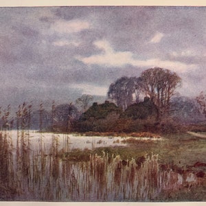 New Forest Beaulieu The Mill Pond Vintage Print Watercolour Painting Art Antique Artwork English Countryside Landscape Picture