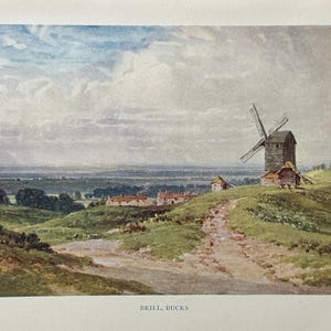 Buckinghamshire Brill Village and Windmill Vintage Print Watercolour Painting Antique Artwork English Rural Countryside Landscape Picture