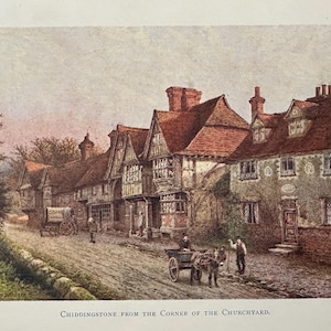 Kent Chiddingstone Dorf Vintage Druck Aquarell Malerei Wohnkultur Wand Kunst Antike Kunstwerk Englische Dorfansicht Landschaftsbild