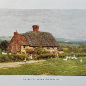 Cottages of England Ide Hill Westerham Kent Vintage Print Watercolour Painting Antique Artwork English Rural Countryside Landscape Picture