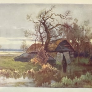 Norwich e Norfolk Broads Old Boat House, Barton Broad Stampa d&#39;epoca Acquerello Dipinto Arte Opera d&#39;arte antica Paesaggio inglese Immagine