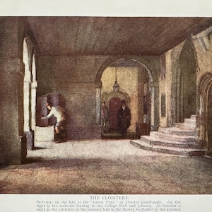Eton Berkshire Eton College The Cloisters Vintage Print Watercolour Painting Art Antique Artwork English Architecture