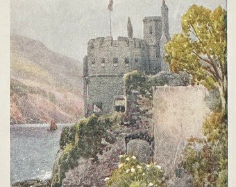 Devon Dartmouth Castle River Dart Vintage Print Watercolour Painting English Countryside Landscape Picture