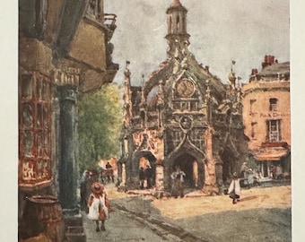 Sussex Chichester Cross The Market Cross Vintage Print Watercolour Painting English Cathedral City West Sussex Picture