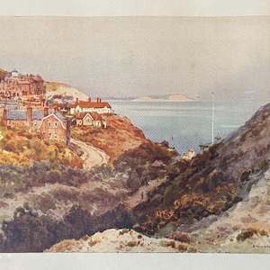 Dorset Bournemouth Boscombe Chine Vintage Print Watercolour Painting Art Antique Artwork English Seaside Town Landscape Picture
