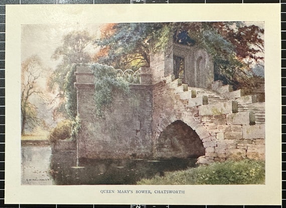 イギリス ダービー ダービシャー 額入り 風景画 イギリス購入 チャーチ ピーク・ディストリクト、チャッツワース、ヴィンテージ、小判、水彩画