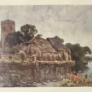 Dorset Wessex Wareham Town Vintage Print Watercolour Painting Art Antique Artwork English Town Isle of Purbeck