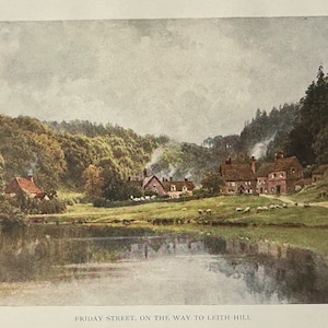 Surrey Friday Street to Leith Hill Vintage Print Watercolour Painting Art Antique Artwork English Countryside Village Landscape Picture