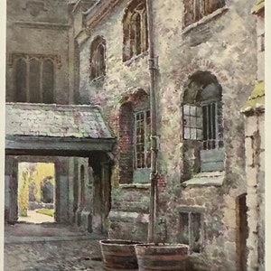 Cambridge The Kitchen Wall, Peterhouse Vintage Print Watercolour Painting Art Antique Artwork English University City Architecture Picture
