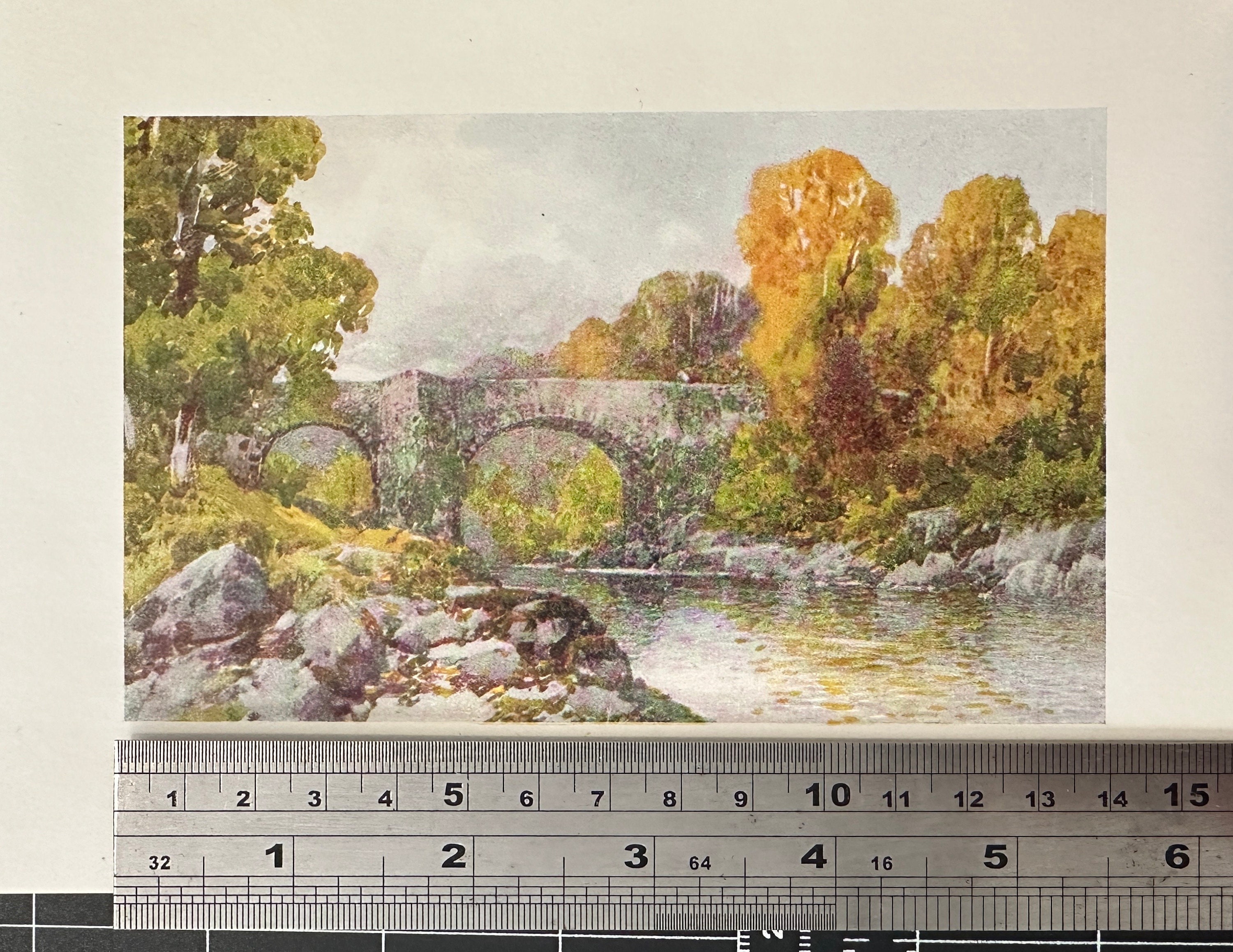 デボン州ダートムーアのホルム橋のヴィンテージプリント水彩画