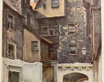 Edinburgh Bakehouse Close Vintage Print Watercolour Painting Art Antique Artwork Scotland Old Scottish Buildings Architecture Picture