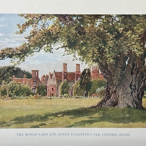 Buckinghamshire Chenies Manor House Vintage Print Watercolour Painting Art Antique Artwork English Rural Countryside Landscape Picture