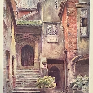 Norwich and Norfolk Broads Strangers Hall Vintage Print Watercolour Painting Art Antique Artwork Old English Architecture Picture