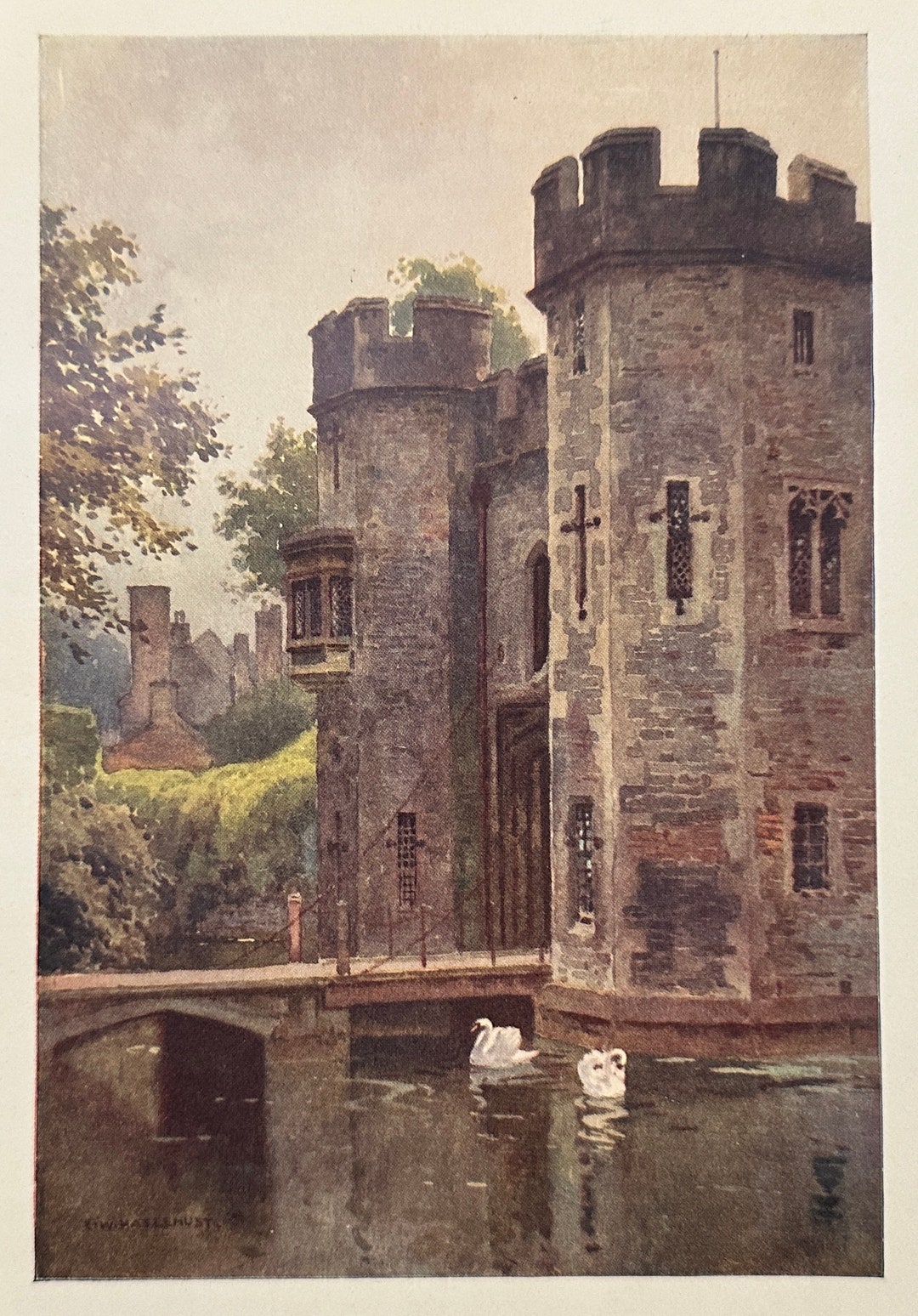Wells Somerset the Palace Gatehouse and Drawbridge Vintage Print ...