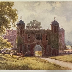 Stratford Upon Avon Charlecote House impression vintage peinture aquarelle Art oeuvre d'art antique Architecture anglaise paysage photo