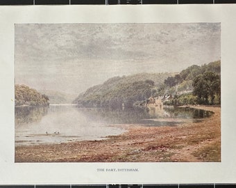 Devon SP Dittisham South Devon Original Vintage Print by Sutton Palmer Watercolour Painting Wall Art Home Decor Antique Landscape