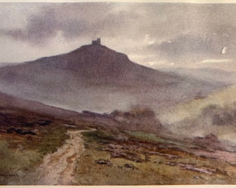 Dartmoor Devon Original Vintage Print of Brent Tor by E W Haslehust Watercolour Painting Wall Art Home Decor Wall Art Antique Landscape