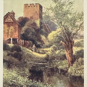 Hereford Monnington on Wye Vintage Print Watercolour Painting Wall Art Home Decor Antique Artwork English Countryside Landscape Picture