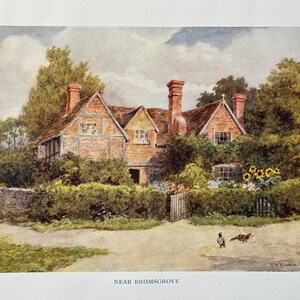 Worcestershire Bromsgrove Vintage Druck Aquarell Malerei Kunst Antikes Kunstwerk Englisches Land Stadt Landschaftsbild