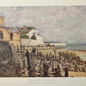 Kent Broadstairs Bleak House Vintage Print Watercolour Painting Art Antique Artwork English Beach White Cliffs Seascape Picture