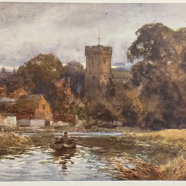 Stratford Upon Avon Original Vintage Print of Bidford by E W Haslehust Watercolour Painting Home Decor