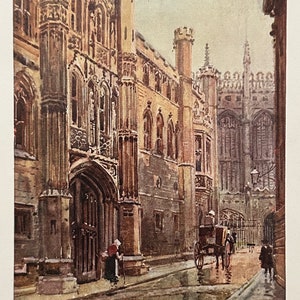 Cambridge The Old Gateway, King’s College Vintage Print Watercolour Painting Home Decor Wall Art Antique Artwork Old English Architecture