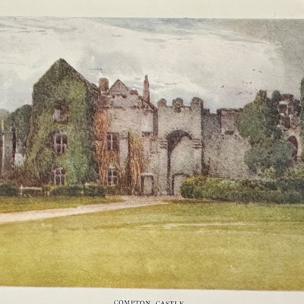 Devon Compton Castle Original Vintage Print by Frederick J Widgery Watercolour Painting Wall Art Home Decor Antique Print