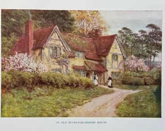 Cottages of England Old Buckinghamshire House Vintage Print Watercolour Painting English Rural Countryside Landscape Picture
