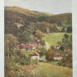 Buckinghamshire Bradenham near West Wycombe Vintage Print Watercolour Painting Art Antique Artwork English Village Landscape Picture